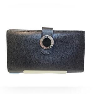 Bvlgari‎ Black Leather Wallet w/ Auth Certificate 6.7x3.5” Red Interior Luxury